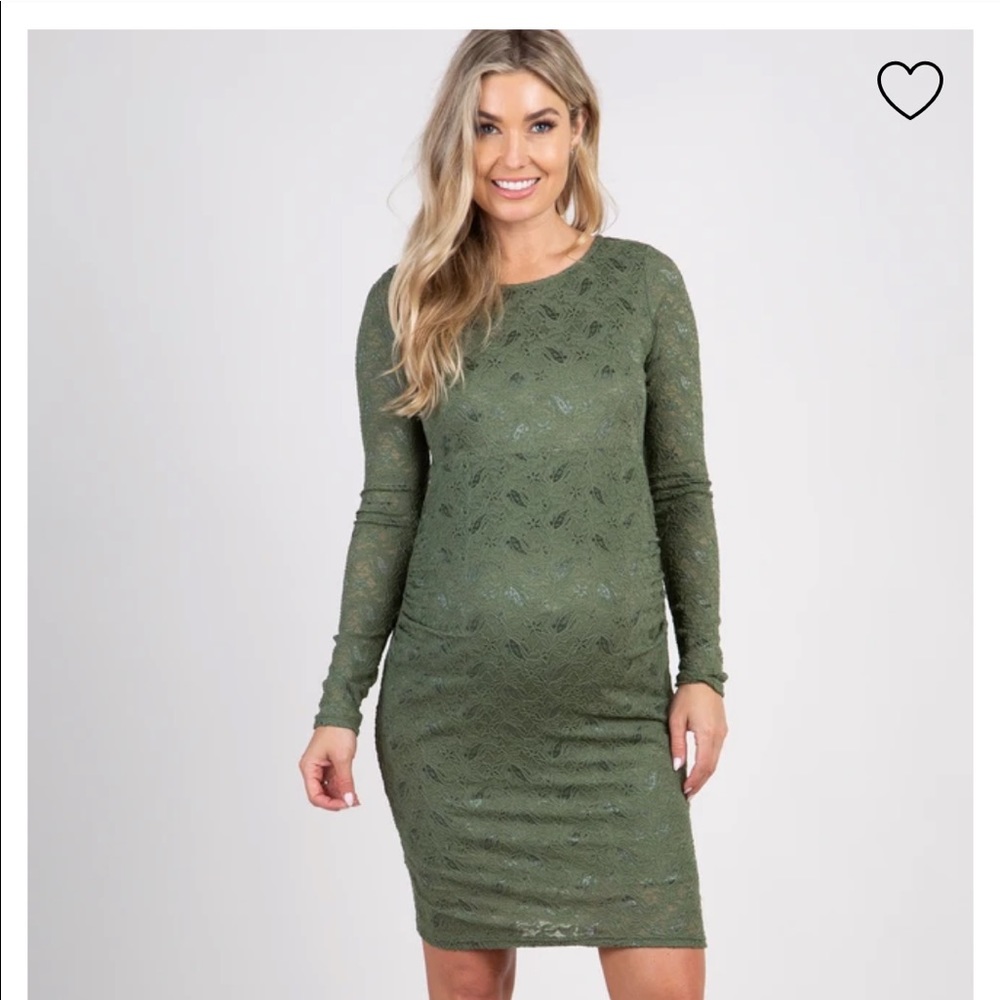 Olive lace fitted maternity dress
